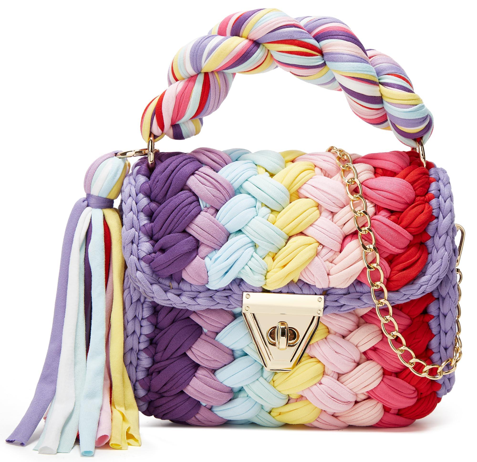 Chunky Yarn Knit Crochet Tote Purse Crossbody Bags for Women - Handwoven Evening Clutch Flap Shoulder Bag — view 9