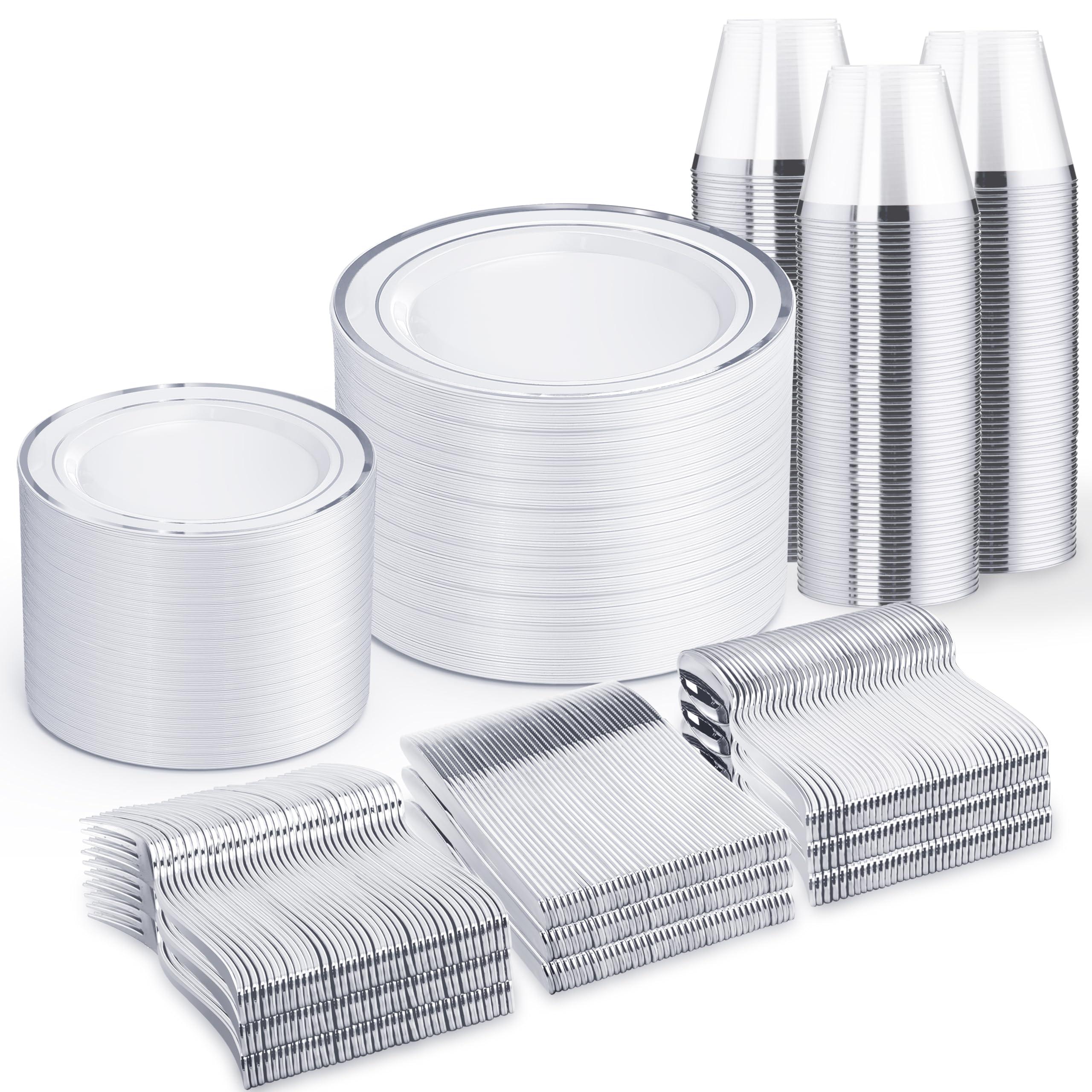 WELLIFE Silver Disposable Dinnerware Set - 600 Piece -1