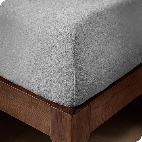 Bare Home Super Soft Fleece Fitted Sheet - Full Size - Extra Plush Polar Fleece - Deep Pocket - All Season Cozy Warmth (Full, Light Grey)