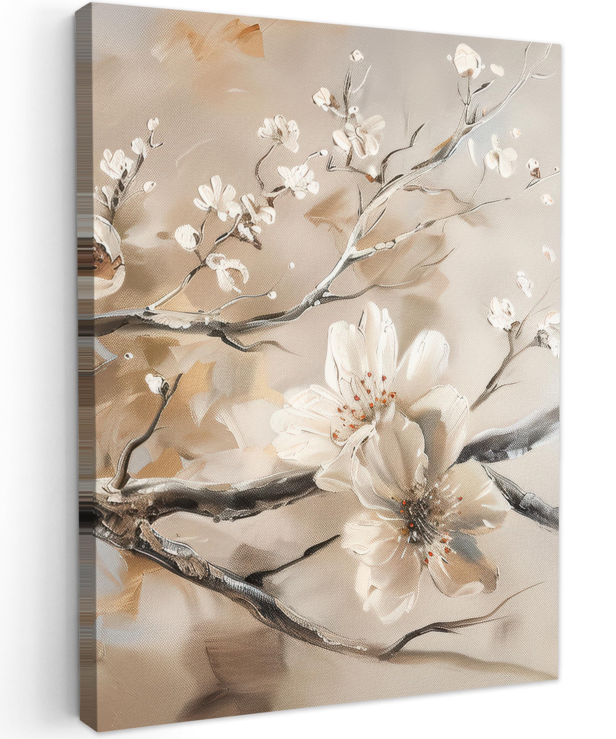 MuchoWow© Canvas Wall Art 12"x16" / 30x40 cm Decor Paintings Print framed on Canvas Pictures for Hallway Flowers - Nature - White - Blossom - Abstract — image 1
