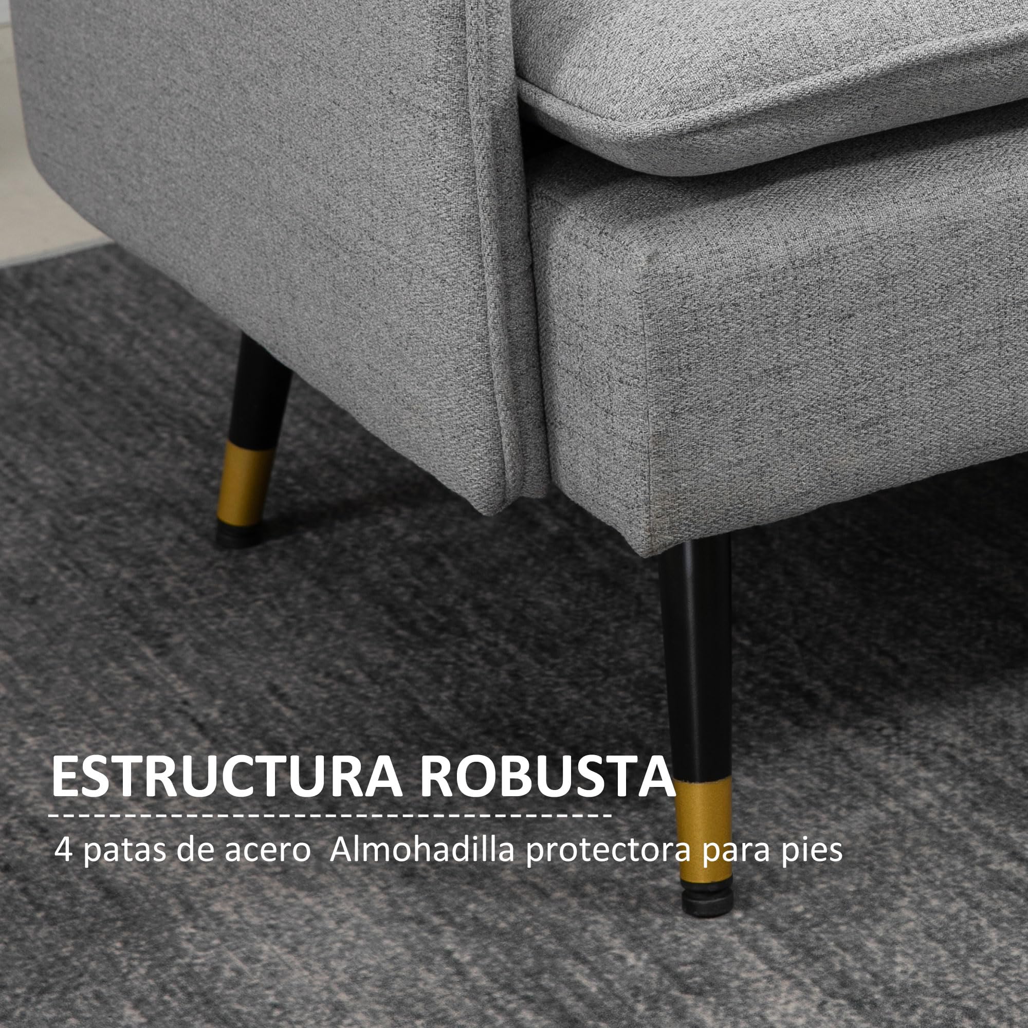 HOMCOM Conjunto de Sofá Incluye Sofá de 2 Plazas y Butaca de Salón Gris | 1 Butaca de Salón, Reposabrazos, Asiento Acolchado, Patas de Acero, Dormitorio, Oficina