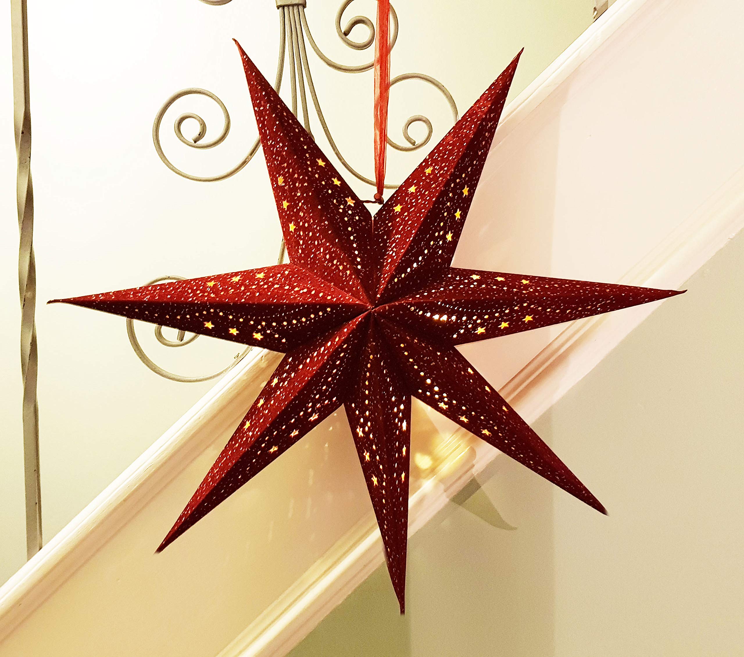 Hanging Velvet Star Light Shade red or Blue 7 Point with LEDs Christmas-60cm-NEW (Red)