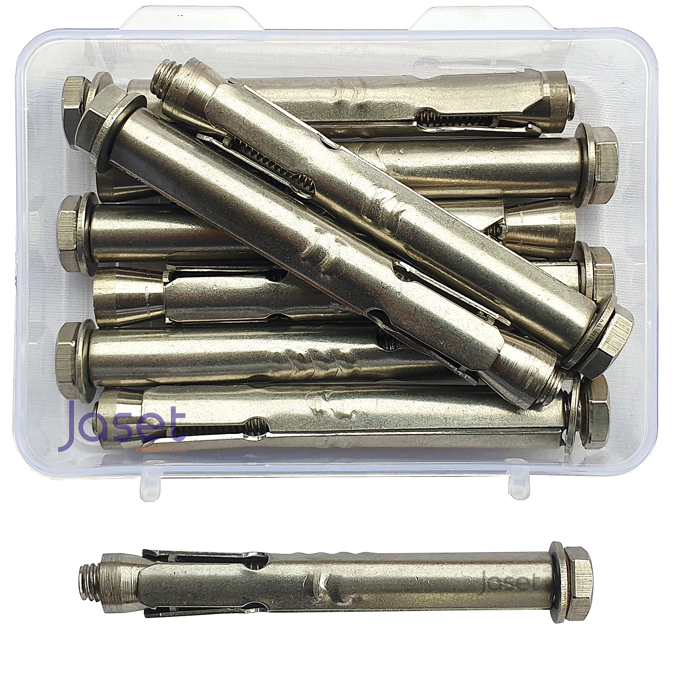 Jaset Innovations Stainless Steel Anchor Fasteners - Heavy Duty - 8mm Hex Head Bolt, 95mm Length (8mm x 95mm) - 8 Pieces Pack