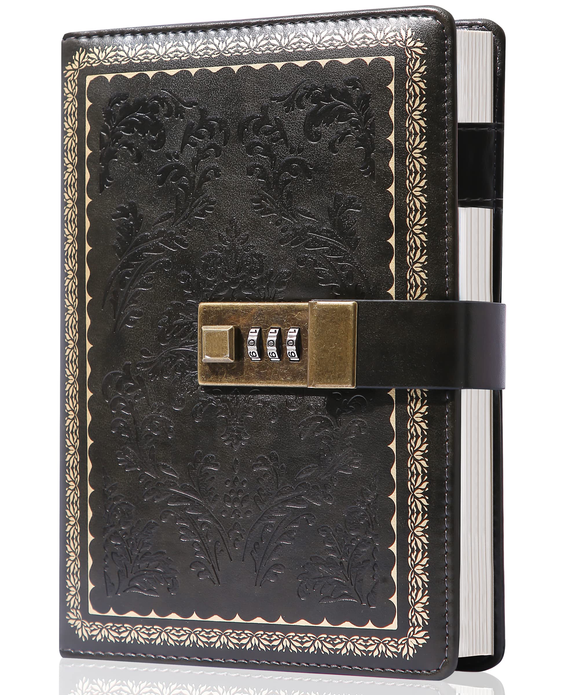 Lock Diary Vintage Journal with Lock for Women Leather Diary with Lock Refillable Personal Locking Locked Journal Writing Notebook B6 Secret Journal with Combination Password 5.5 x 7.8 in, Black…