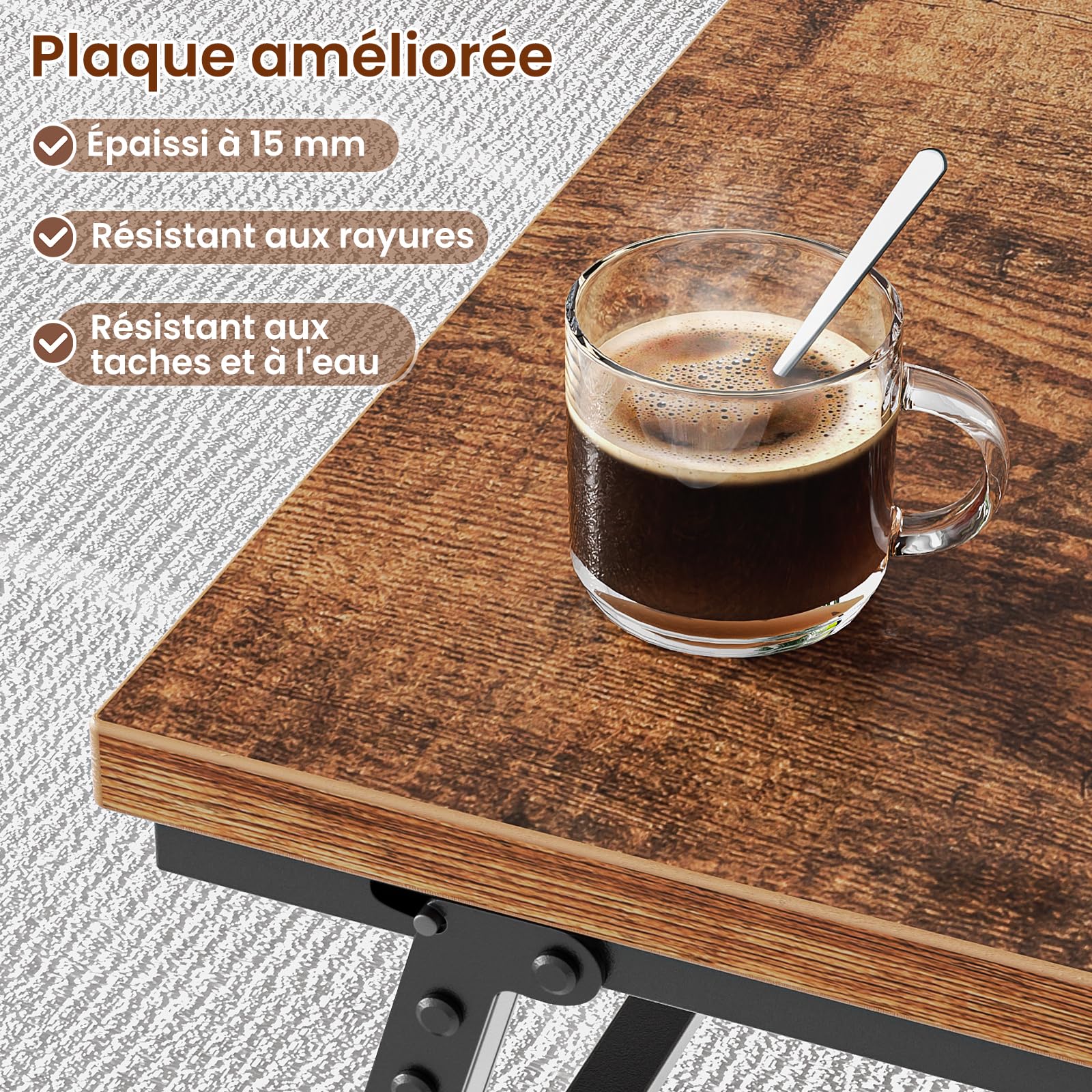 Table Basse Pliante, Petite Table de Salon, Pieds Verrouillables, 80×40×40 cm, Aucun Assemblage Requis, Table D'appoint de Canapé en Bois avec Pieds Pliables, Marron Vintage