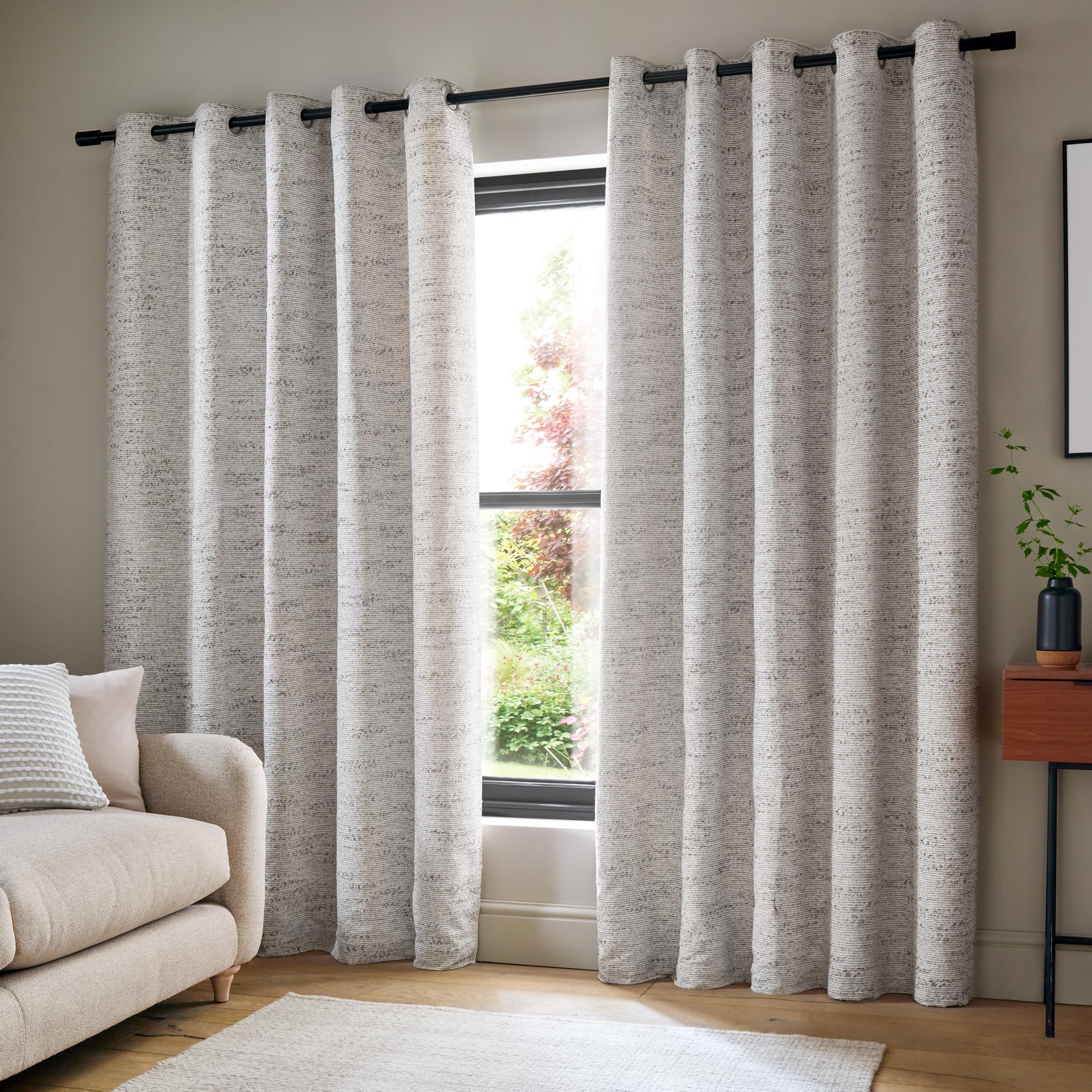 Catherine Lansfield Chunky Boucle Lined Eyelet Curtains Cream 168X229cm