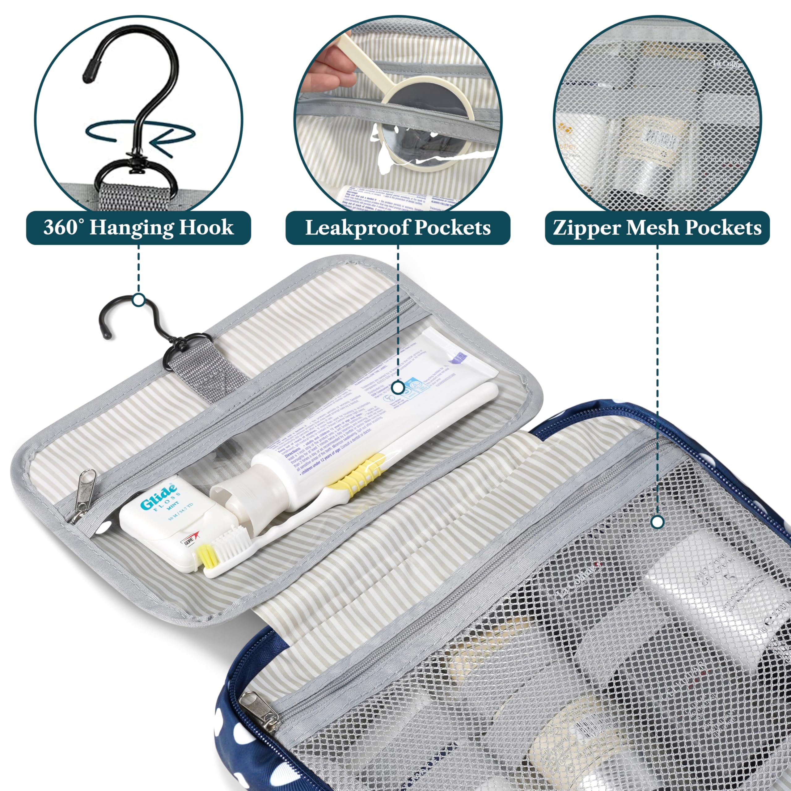 PAVILIA Borsa da toilette da appendere borsa da viaggio donna e uomo, organizer pieghevole per cosmetici, borsa per il trucco resistente all'acqua, accessori da toeletta, grande kit essenziale da