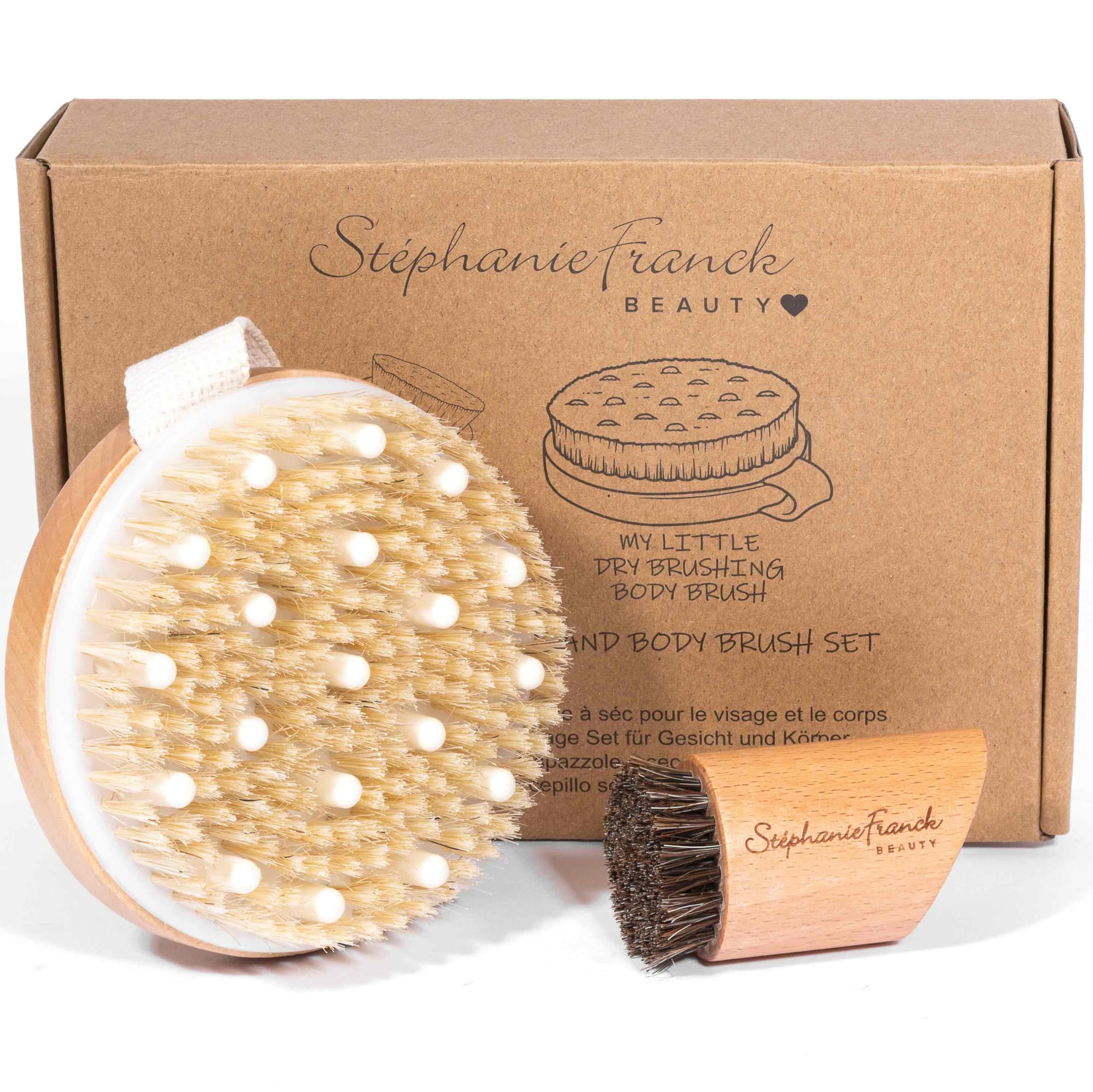 Set de Cepillado en Seco: Cepillo Corporal + Cepillo Facial Firme – Drenaje Linfático y Exfoliación Natural – Regalo de Bienestar para Mujer