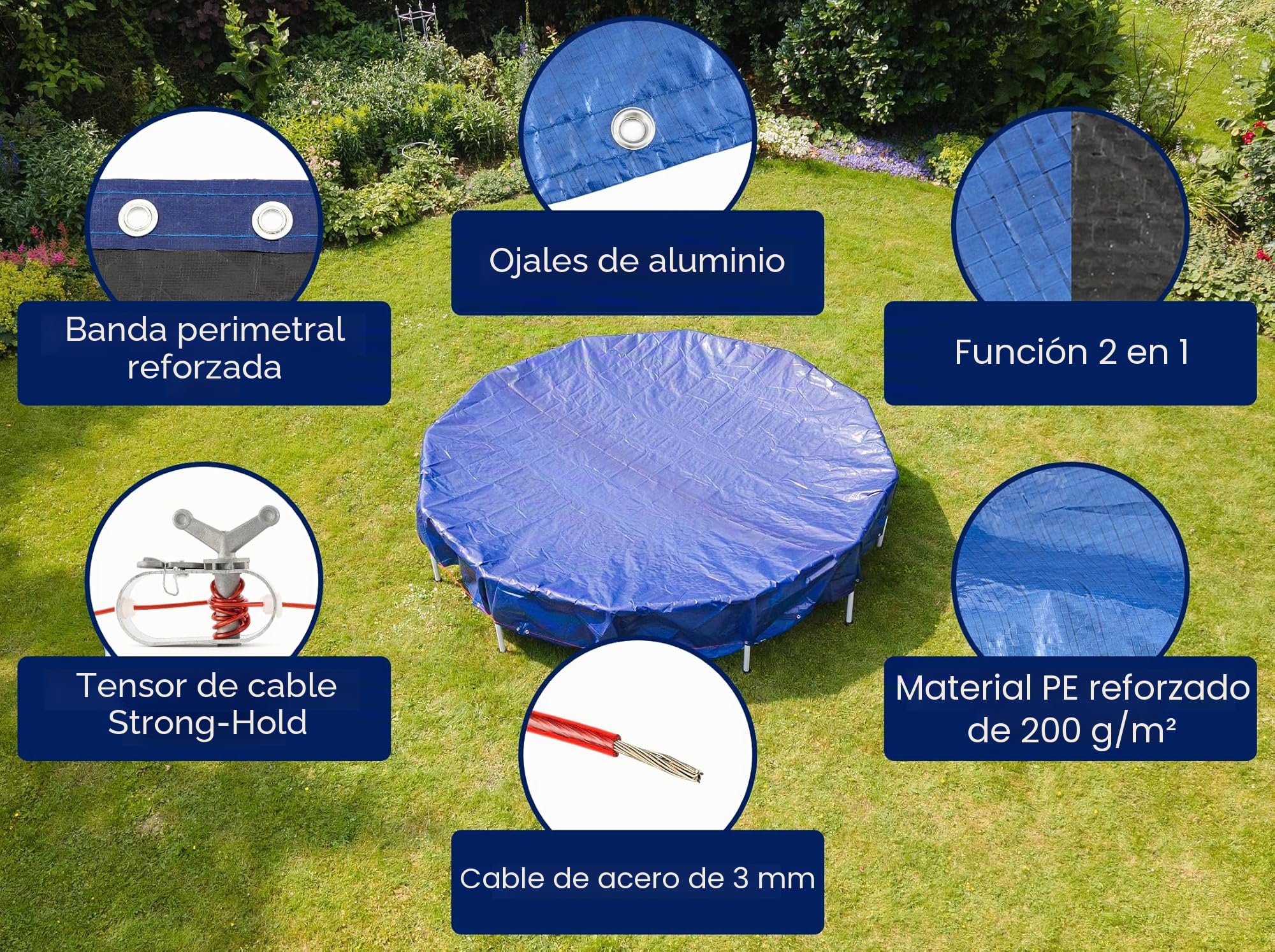 Lona para piscina de invierno, 2 en 1, de polietileno de 200 g/m², resistente a los rayos UV, para verano e invierno, para piscina (redonda Ø 520 cm)