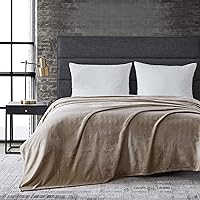Kenneth Cole Ultra Soft Plush Fleece Queen Blanket Beige - Cozy All-Season Bedding with Signature Logo