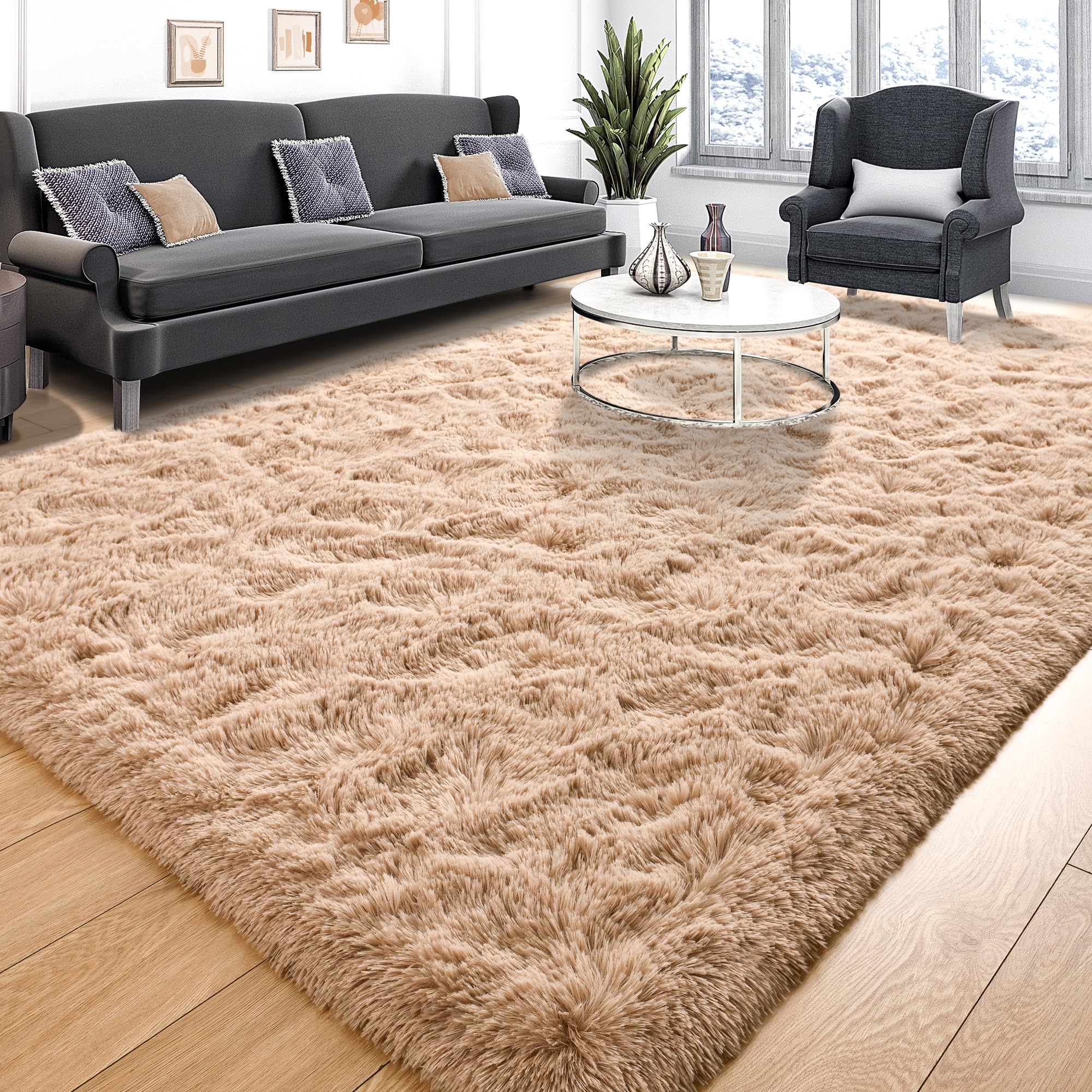 Tepook Super Soft Fluffy Rug for Bedroom, Modern Shaggy Rug Fuzzy Kids Rug for Living Room, Plush Indoor Nursery Home Decor Rug with Non-Slip Bottom, Beige, 4 X 6 Feet