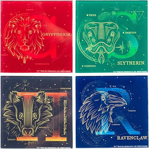 Silver Buffalo Harry Potter Constellations - Juego de posavasos de cristal de 4 piezas, multicolor (HP26175A)