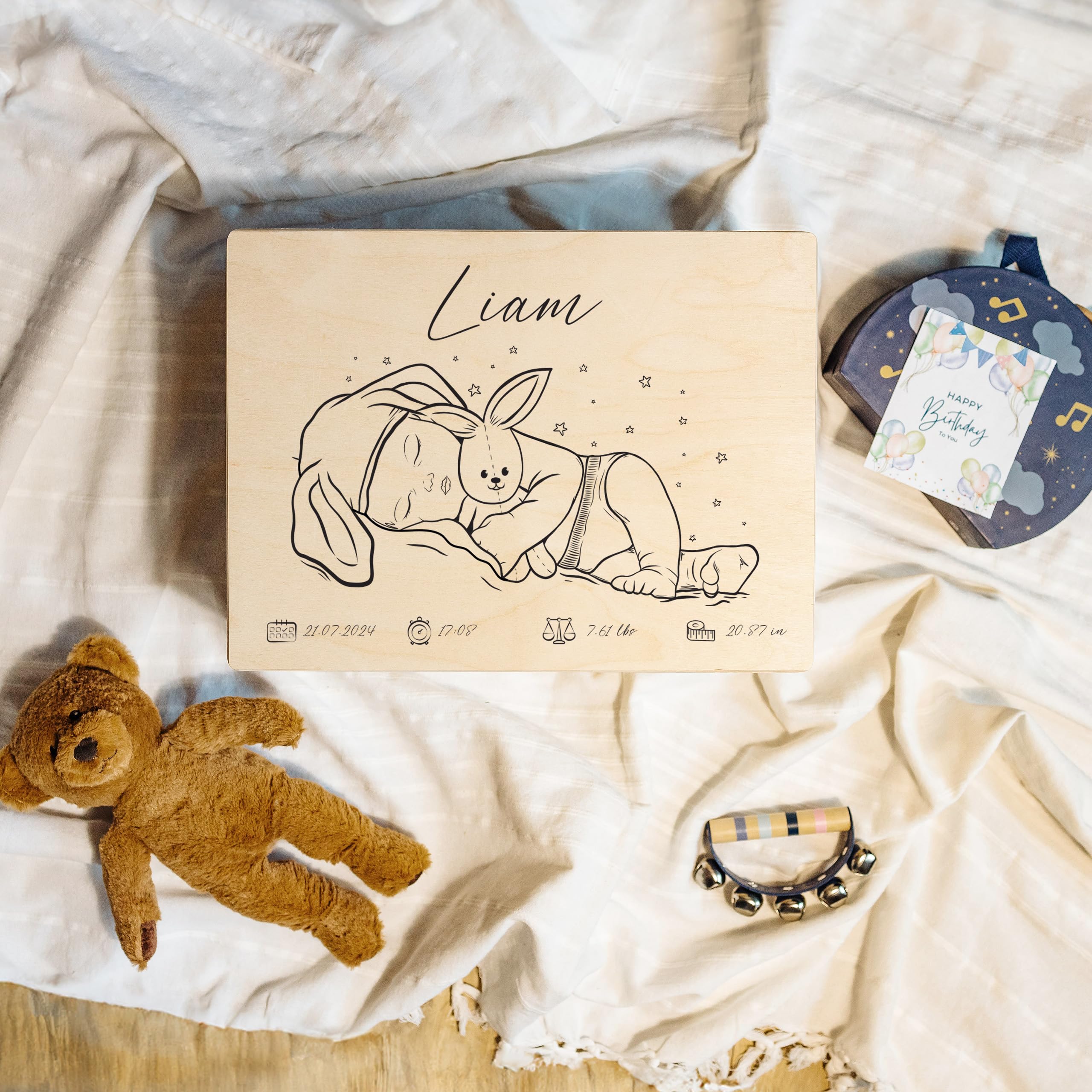 Creative DECO Caja de Recuerdos Personalizada para Bebés/Regalo Niños | Nacimiento Personalizado | Cajas de Madera Personalizadas para Niños | Personalizados para Niño y Niña