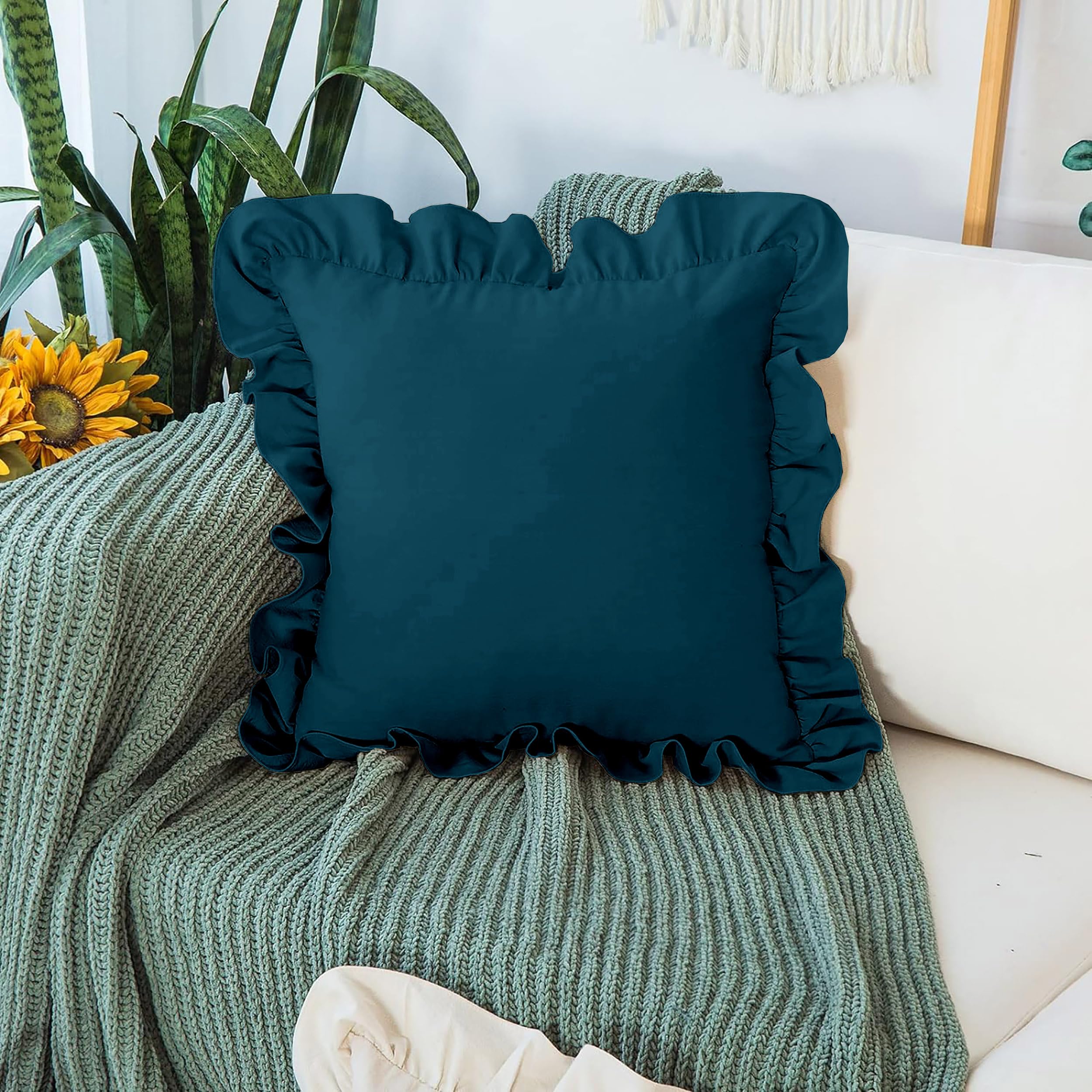 AYANSHI BEDDING Microfiber Ruffle Pillow Shams Set of 2, 26X26 - Solid Ruffled Fringe Design Soft & Breathable Pillow Covers - Unique Collection Decorative Pillow Cases - Teal