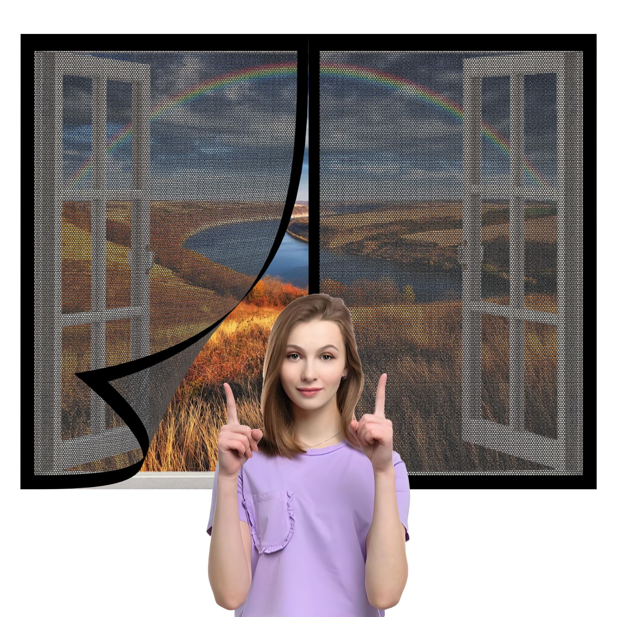 Gouer Black Magnetic Net Window 170 X 130 Cm With Selfadhesive Magnetic Window Screen Insect Mesh Easy Installation For Bedroom, Living Room, Kitchen Patio,