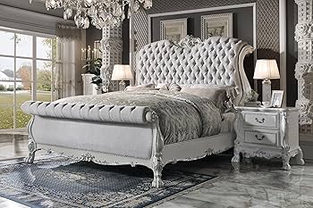 ベッドフレーム ACME FURNITURE / GRANDVIEW BED QUEEN ACME Versailles Vintage-Style Queen Bed, Bone White/Ivory