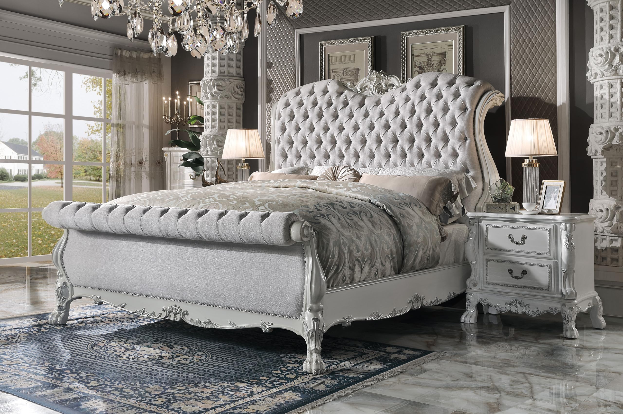 ベッドフレーム ACME FURNITURE / GRANDVIEW BED QUEEN Amazon.com: ACME Furniture Queen Bed, Velvet and Antique