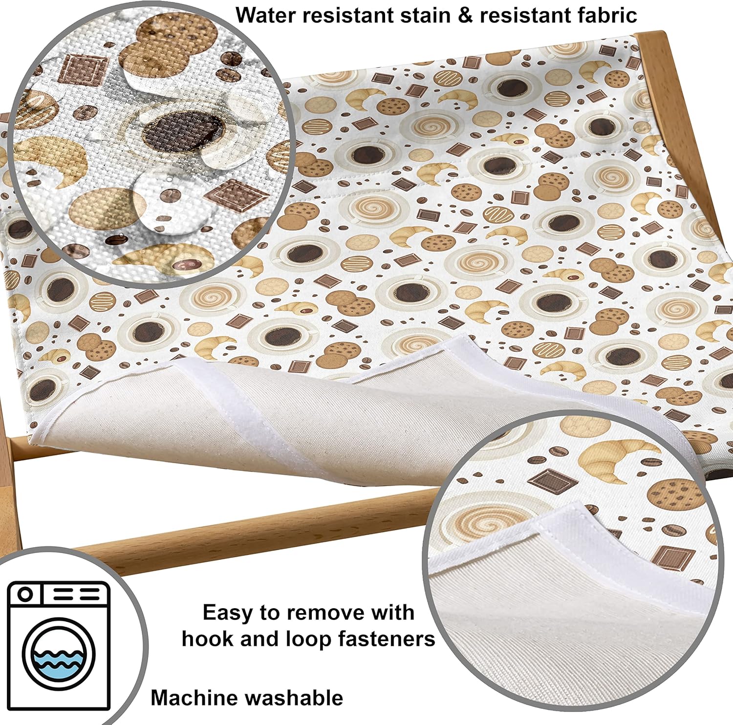 review Lunarable Coffee Pet Hammock, Croissants Biscuits and Chocolate Chip Cookies with a Group of Drinks Pattern, Bed for Kittens Canopy with Durable Wooden Frame, 22