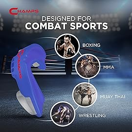 Champs MMA Breathable Mouth Guard for Boxing, MMA, Jiu Jitsu, Muay Thai, Wrestling & Combat Sports - Easy Fit, Boil & Bite Design Mouthpiece - Durable Boxing Mouthguard for Men & Adults, Case Included
