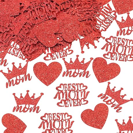 ONLYKXY 200Pcs Glitter Mother's Day Confetti Decor: Celebrate Mom with Red Heart Petals