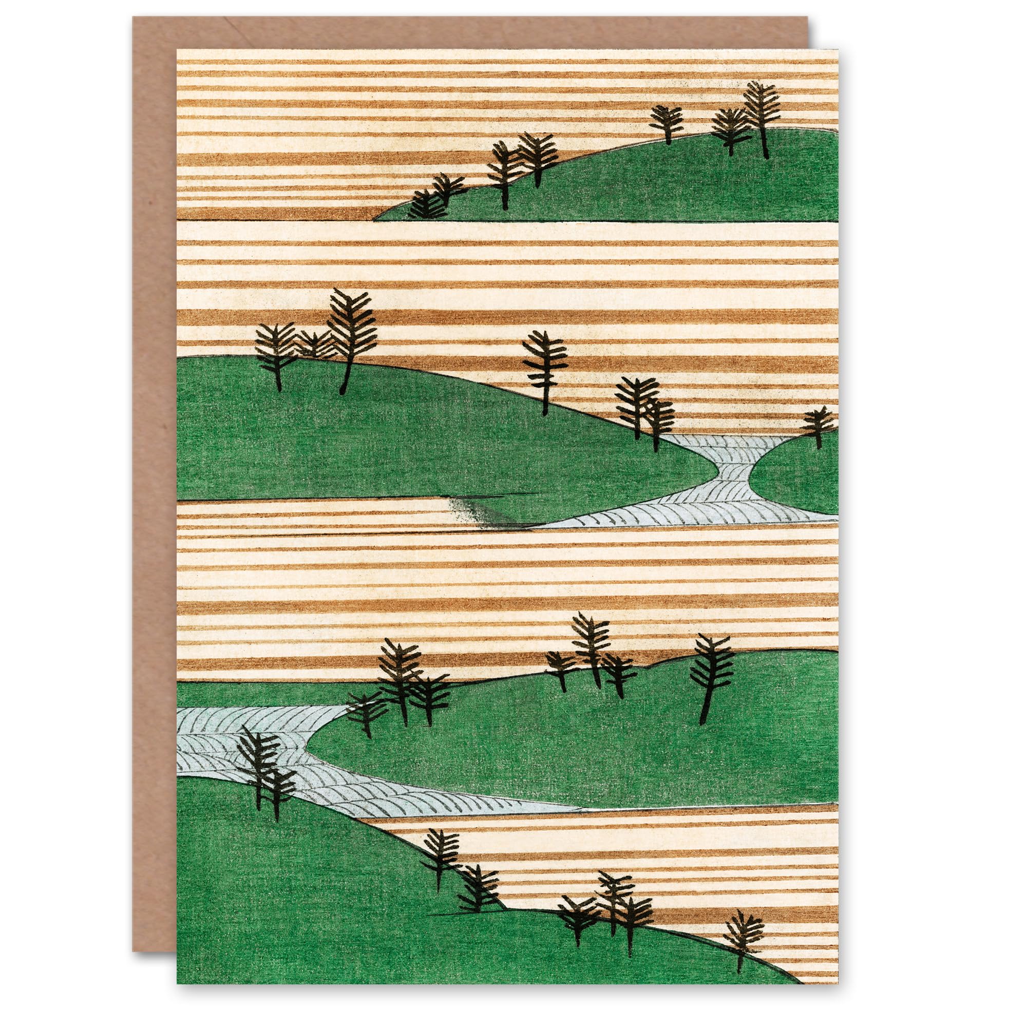 Shin Bijutsukai Japanese Art Card Landscape With Hills Pattern