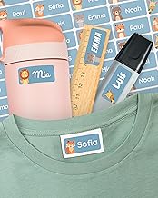 melu kids® Namensaufkleber für Kinder - Kleidung & Gegenstände (60 Stück) Kita/Schule - Namensschilder für Kleidung waschmaschinenfest und personalisiert (blau)