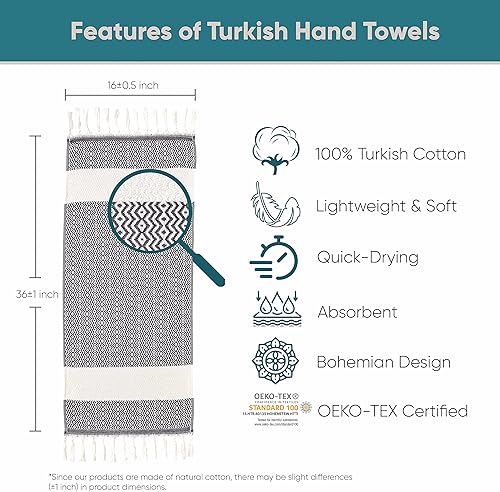 Miniatura 3 de sea me at home Juego de 2 toallas de mano turcas decorativas para baño con diseño bohemio (juego de 2), juego de toallas de cocina bohemias de 100%