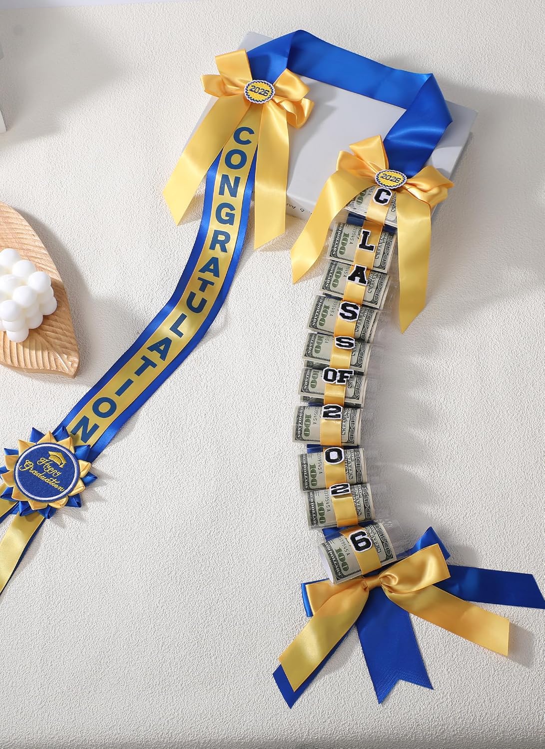 Graduation Money Lei Class of 2026 - Double Braided Ribbon Leis with Cash Holder for High School College Student