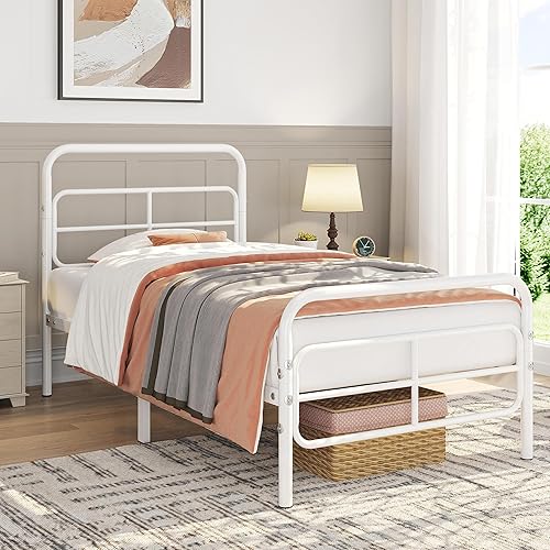 Miniatura 4 de Yaheetech Juego de 2 camas de plataforma de metal modernas de tamaño individual XL con cabecero con patrón geométrico, almacenamiento debajo de la