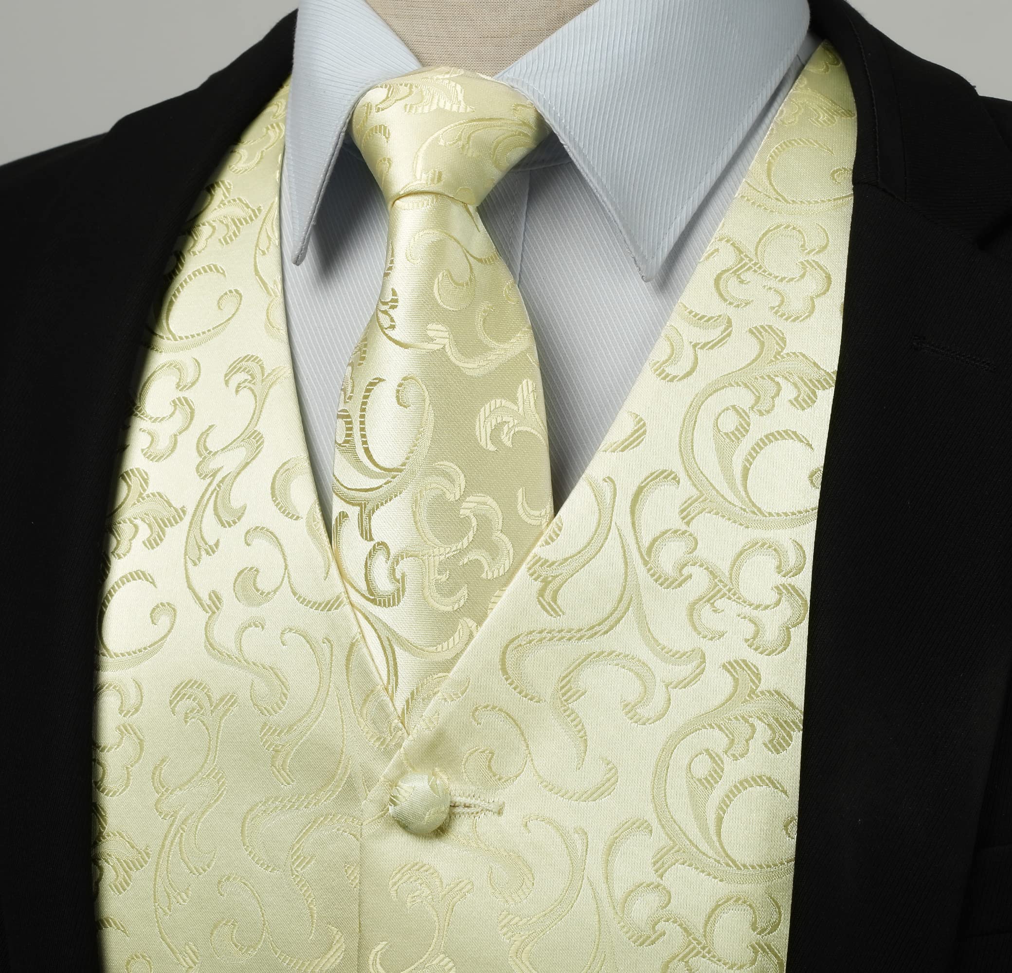 Gilet Homme Paisley Floral Jacquard Gilets Sans Manches Cravate Poche Carré Ensemble avec Boutons de Manchette et Pince à Cravate Ensemble pour Mariage Fête Costume d'affaires Ensemble Gilet