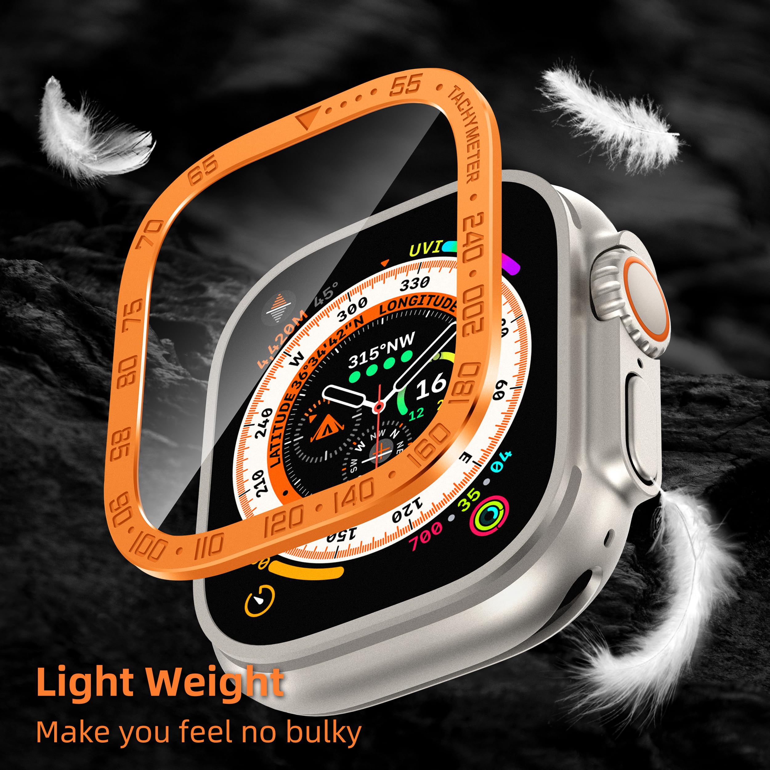 SWUU 2 Pack Panzerglas Schutzfolie mit Rahmen aus Titanlegierung, kompatibel mit Apple Watch Ultra 3 / Ultra 2 / Ultra Displayschutzfolie 49 mm, wasserdichte HD-Folie für iWatch Ultra S3, Orange