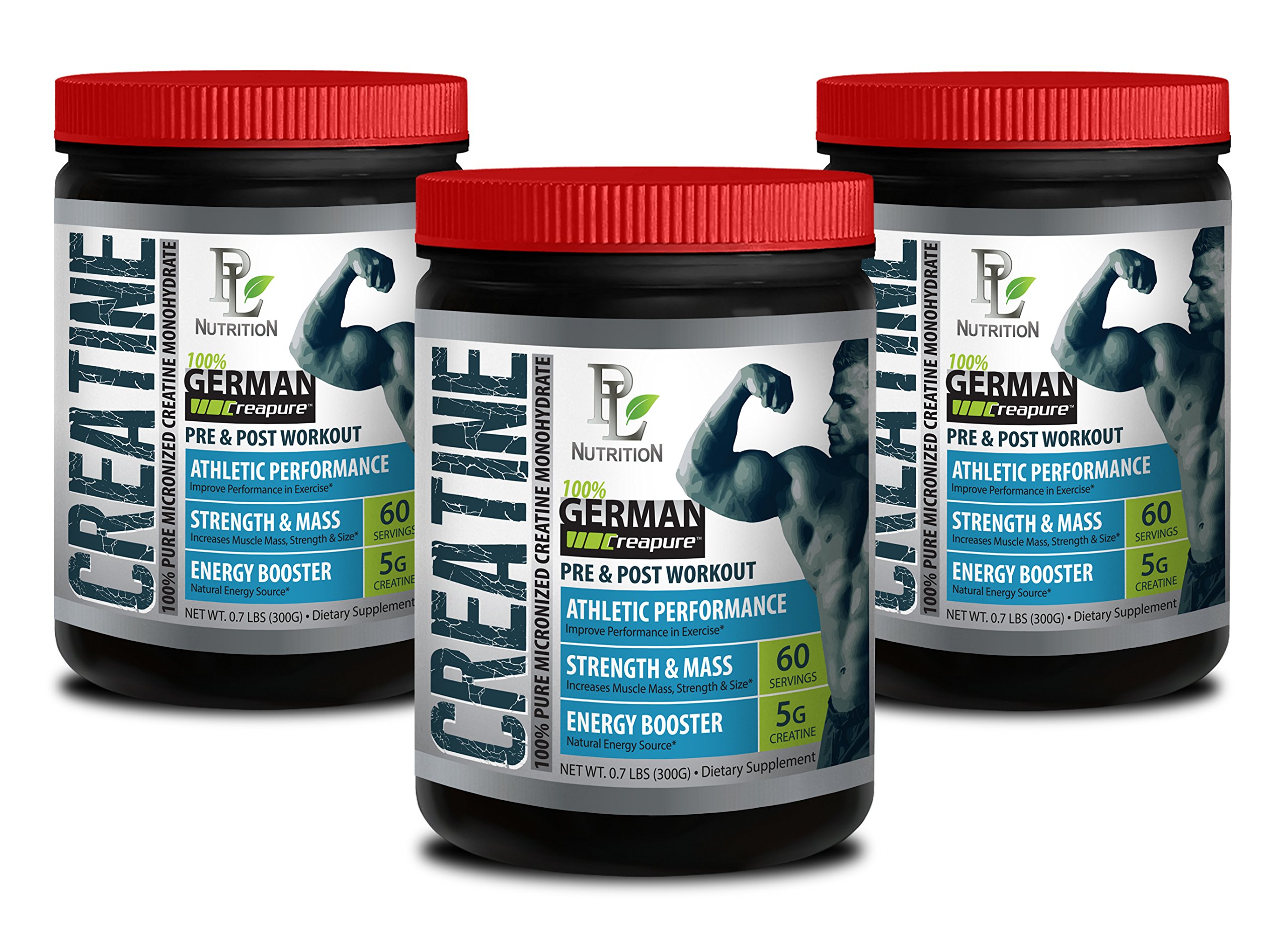 Boost Energy Pills - German CREATINE Powder - MICRONIZED CREATINE MONOHYDRATE CREAPURE 300G 60 Servings - Post Workout creatine - 3 CANS