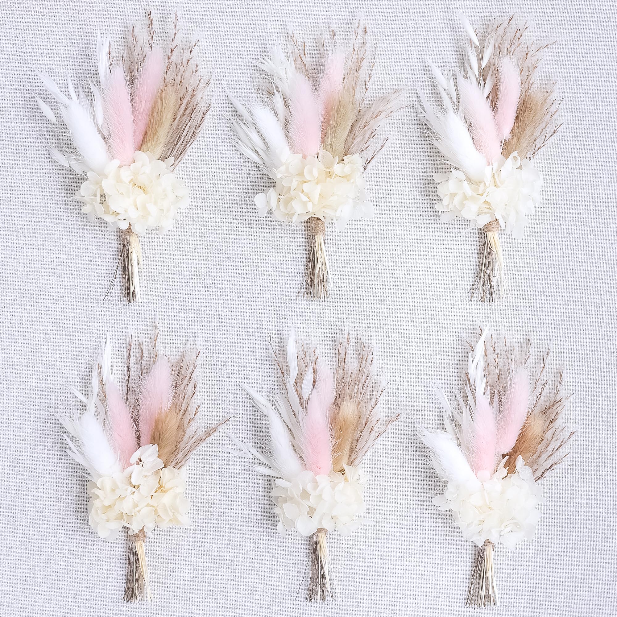 Mini Dried Flower Bouquet (Pack of 6), Dried Flower Bouquet for Bohemian Wedding Table Centerpieces, Dried Pampas Grass, Groom and Best Man Boutonnieres, Dried Cake Flowers. (Blush)