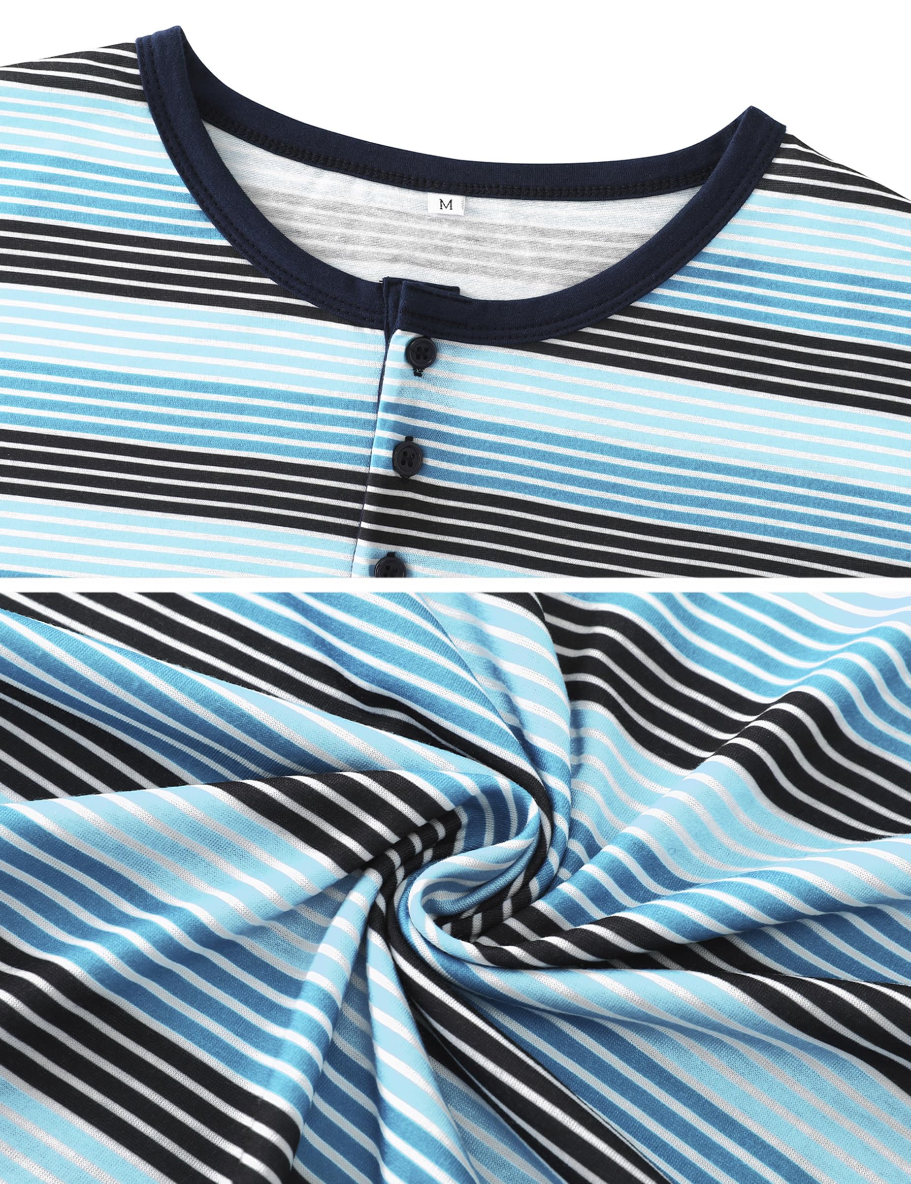 Pijamas Hombre Verano Algodón Conjunto de Pijama para Hombre Corto Ropa de Dormir de Rayas Manga Corta con Bolsillos 2 Piezas