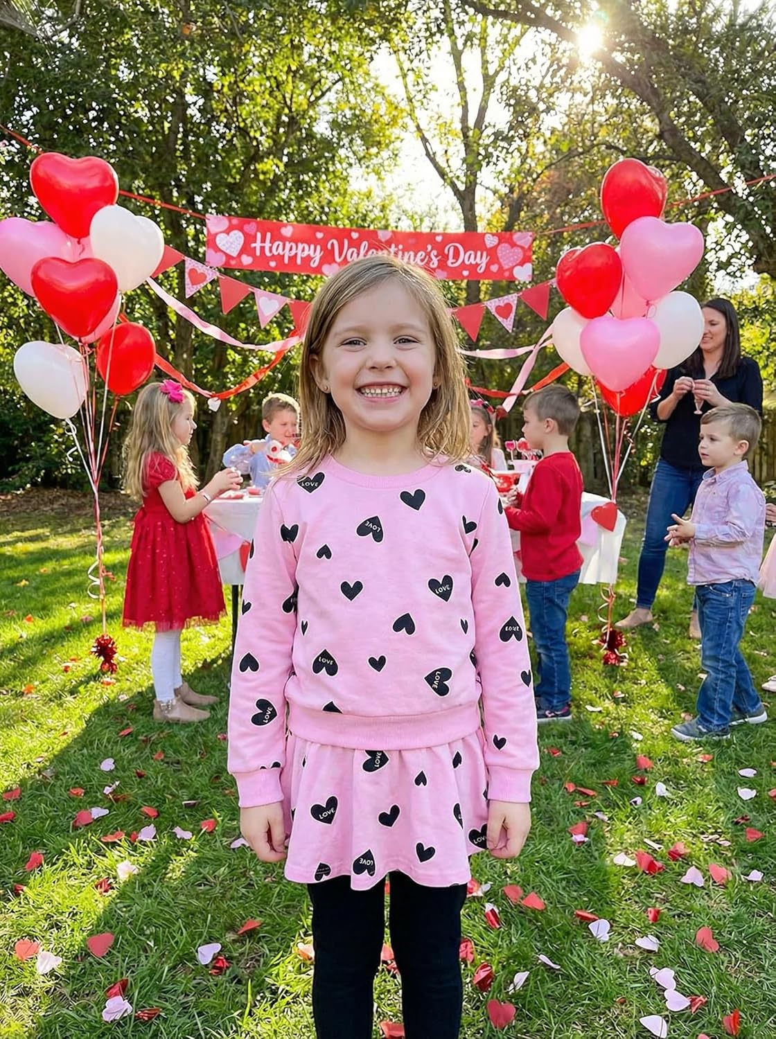 Little Girls Outfits Clothes Toddler Long Sleeve Heart Print Hoodie Shirts Top + Leggings Kids Clothing Set - Image 4