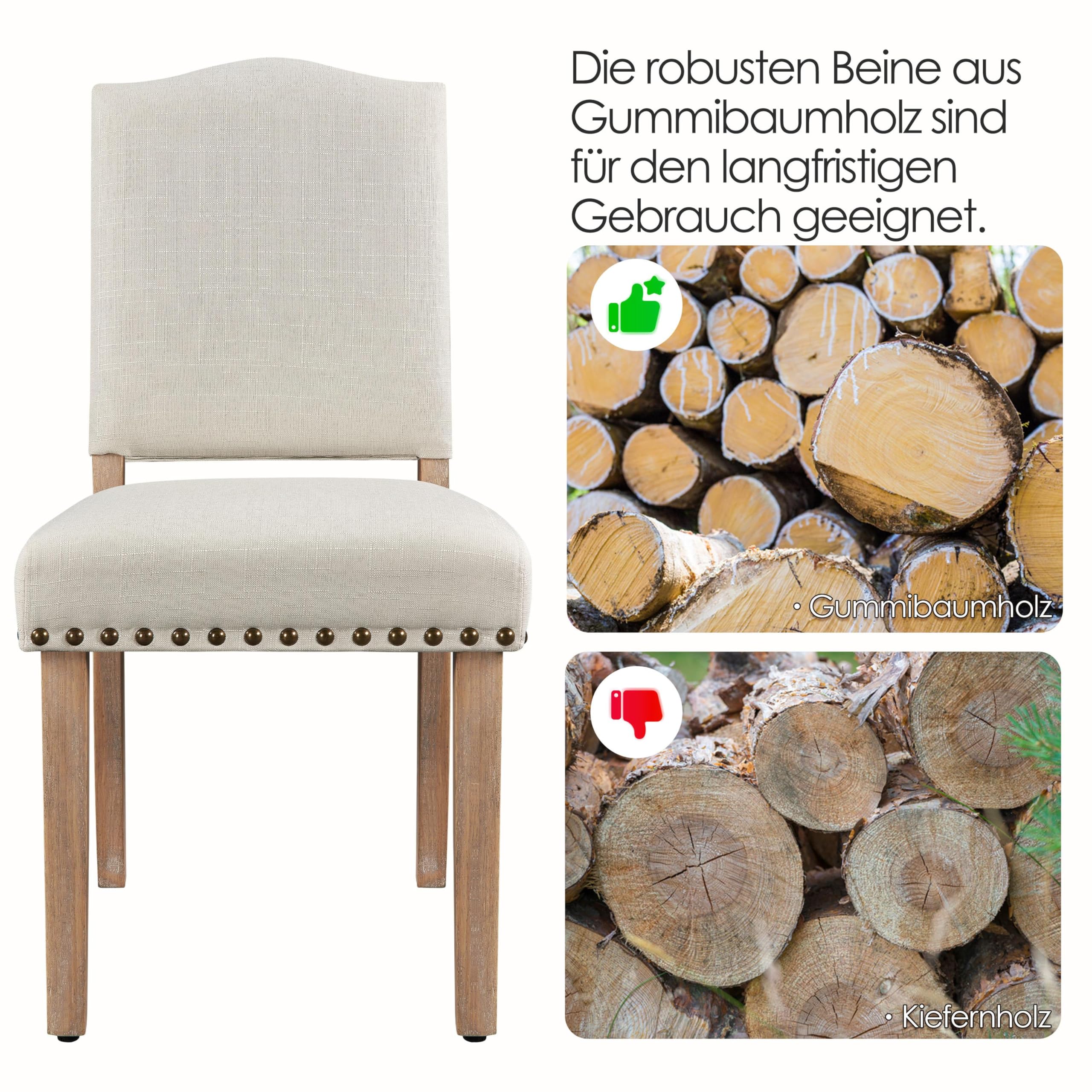 Yaheetech 2er Set Esszimmerstühle Stühle gepolstert, Modern Küchenstuhl bequemer Polsterstuhl, belastbar bis 136 kg, fürs Esszimmer/Küche/Wohnzimmer, beige