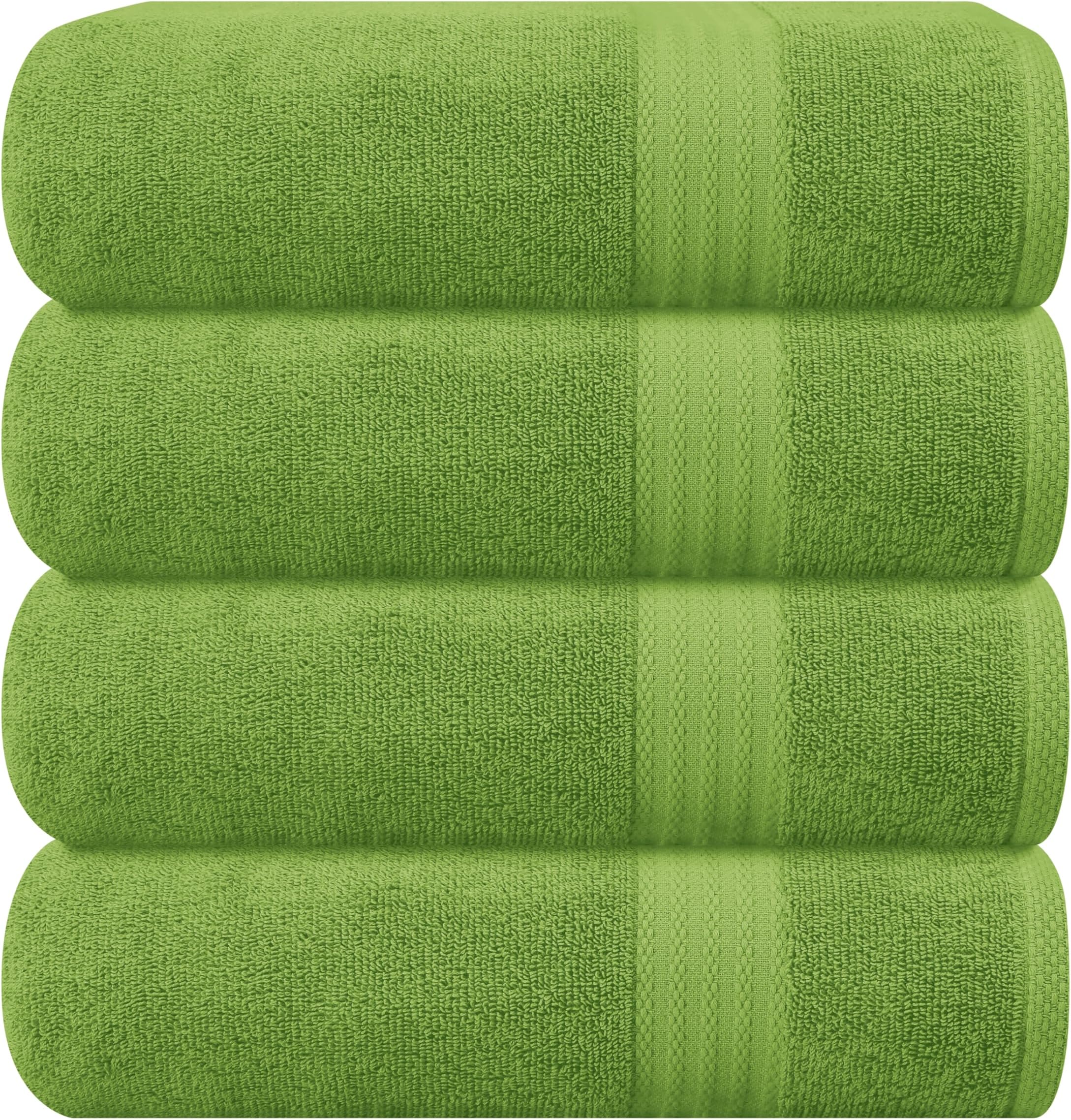 GLAMBURG Premium Cotton 4 Pack Bath Towel Set - 100% Pure Cotton - 4 Bath Towels 27x54 - Ideal for Everyday use - Ultra Soft & Highly Absorbent - Kiwi Green