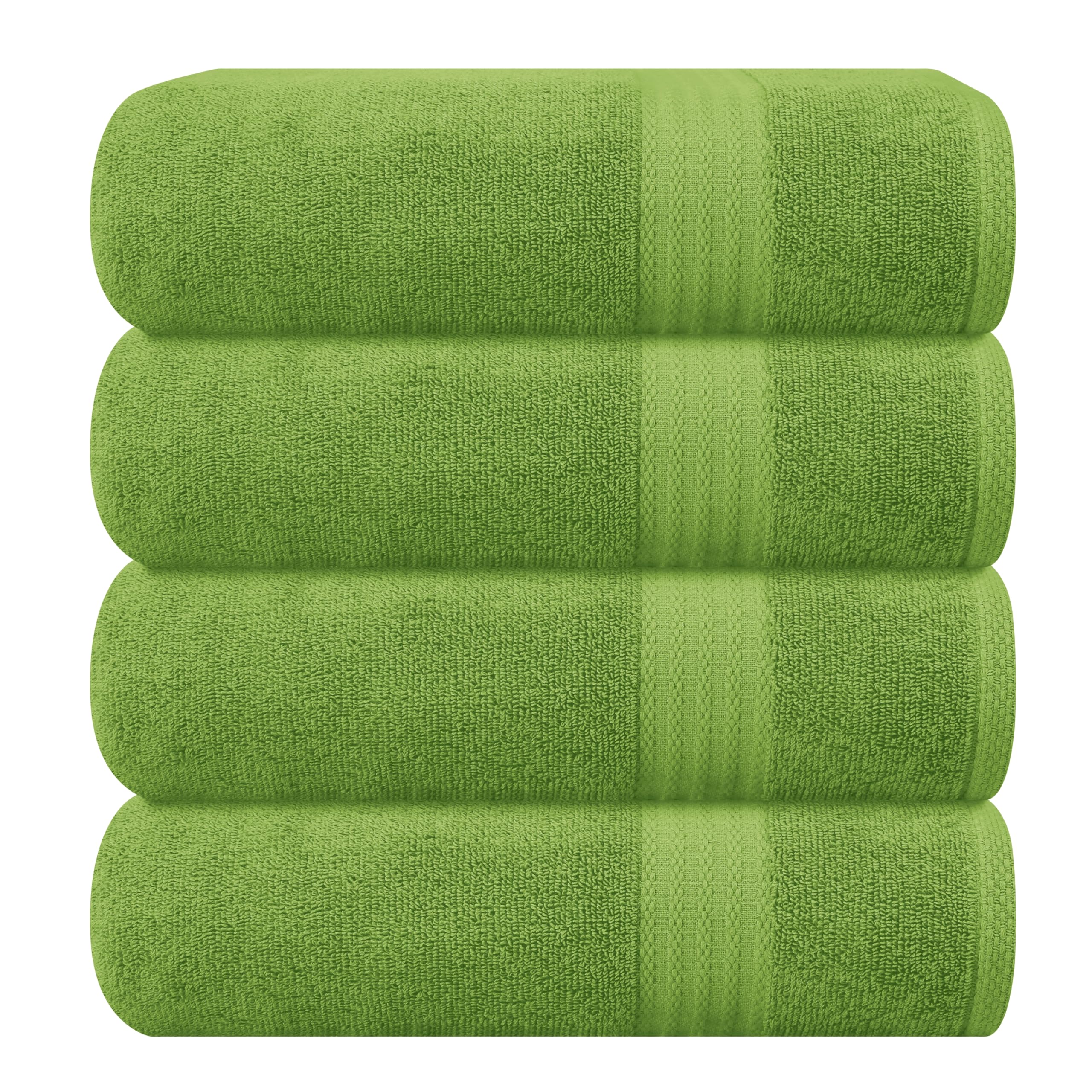 GLAMBURG Premium Cotton 4 Pack Bath Towel Set - 100% Pure Cotton - 4 Bath Towels 27x54 - Ideal for Everyday use - Ultra Soft &amp; Highly Absorbent - Kiwi Green