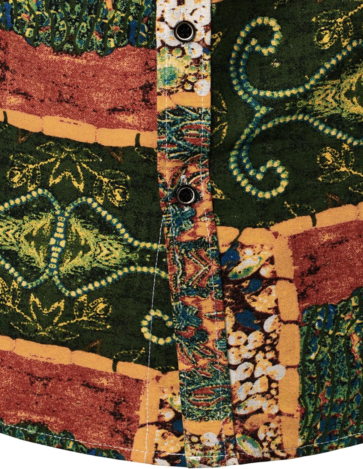 PARKLEES Men's Cotton Linen-Like 70s Disco Retro Traditional Pattern Printed Long Sleeve Button Down Shirt - Image 4