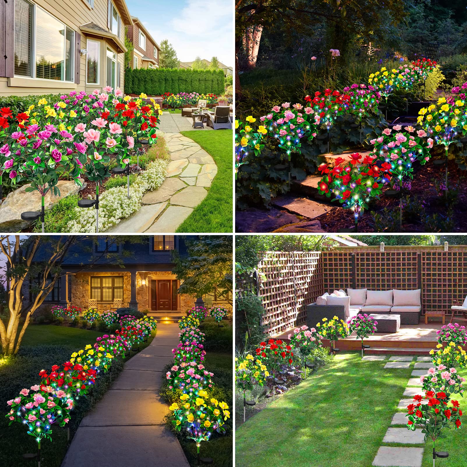 Ouddy Decor 4 Pack Solar Garden Lights, Solar Azalea Flowers