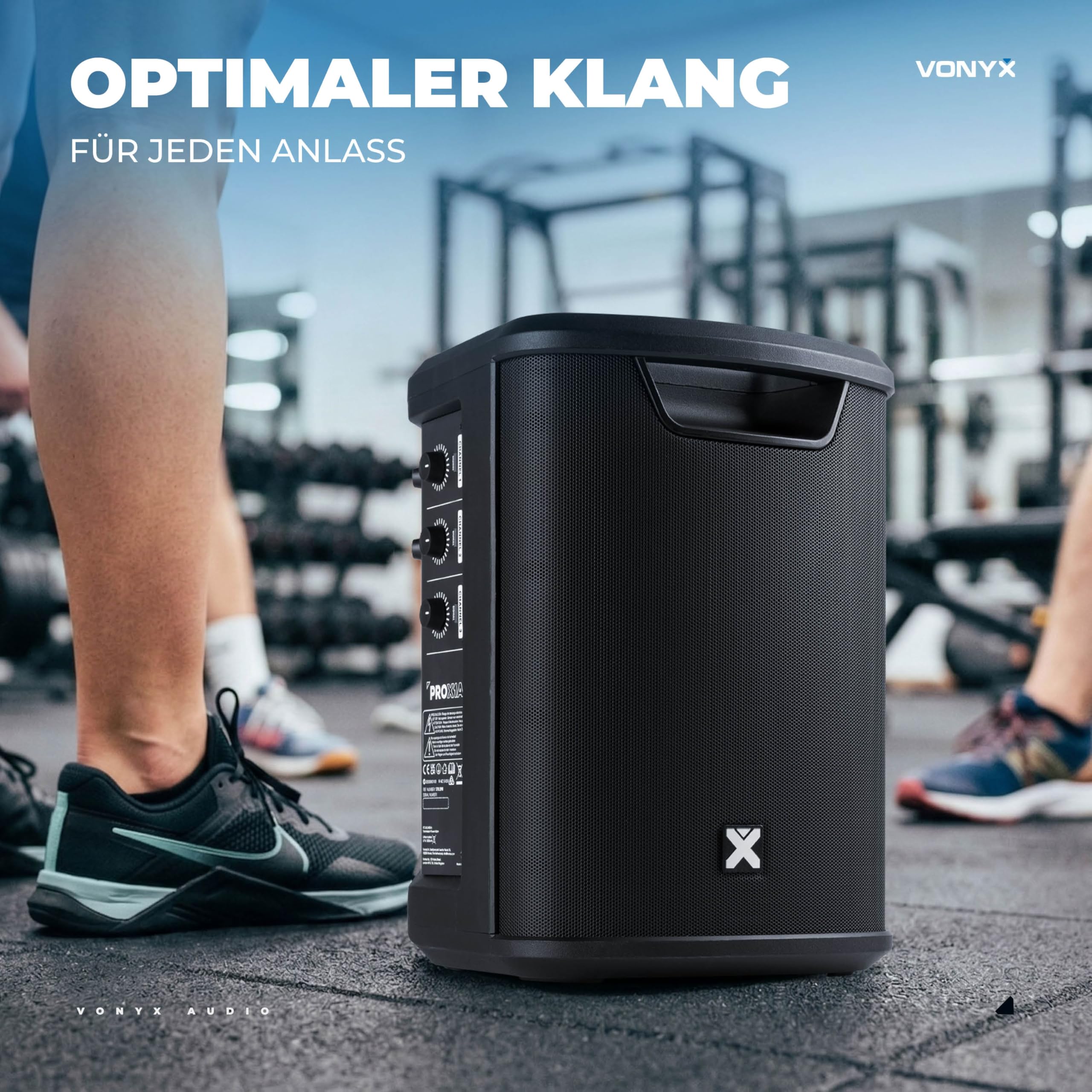 Vonyx PRO X1A - Akku Partybox Bluetooth Lautsprecher Groß, 250 Watt, bis zu 22 Std. Akku, AUX & Line Out, Mobile PA Anlage, 3-Kanal Mixer, Stereo Pairing - Mobile Musikbox Groß, USB & MP3 - Schwarz