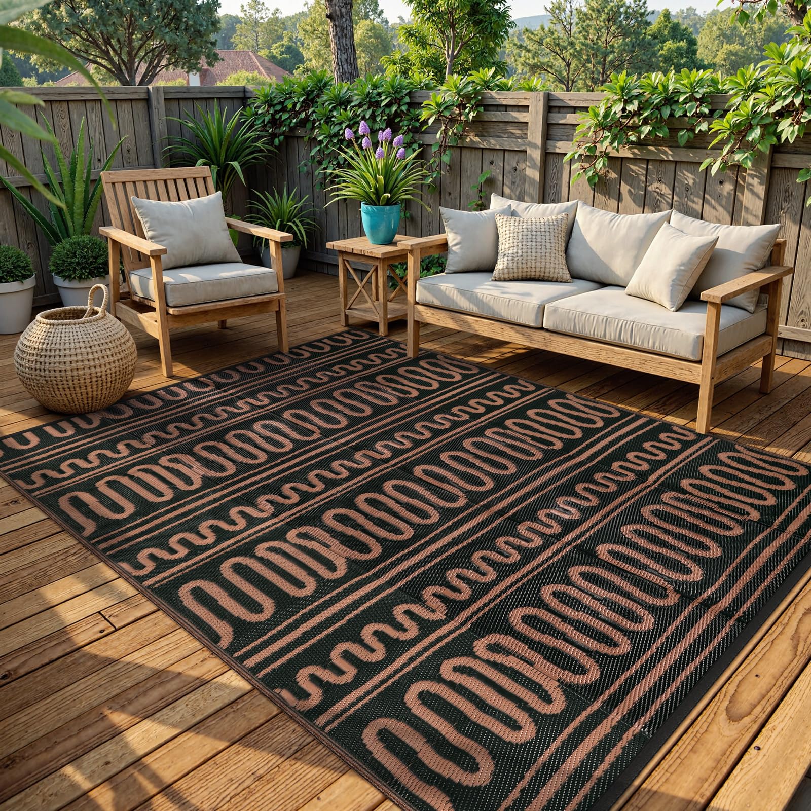 Beeiva Outdoor Rug 8x10 Patio Waterproof, Reversible 8x10 Outdoor Rug for Patio, Washable Outdoor Plastic Straw Rug for Deck, Balcony, Backyard, Porch