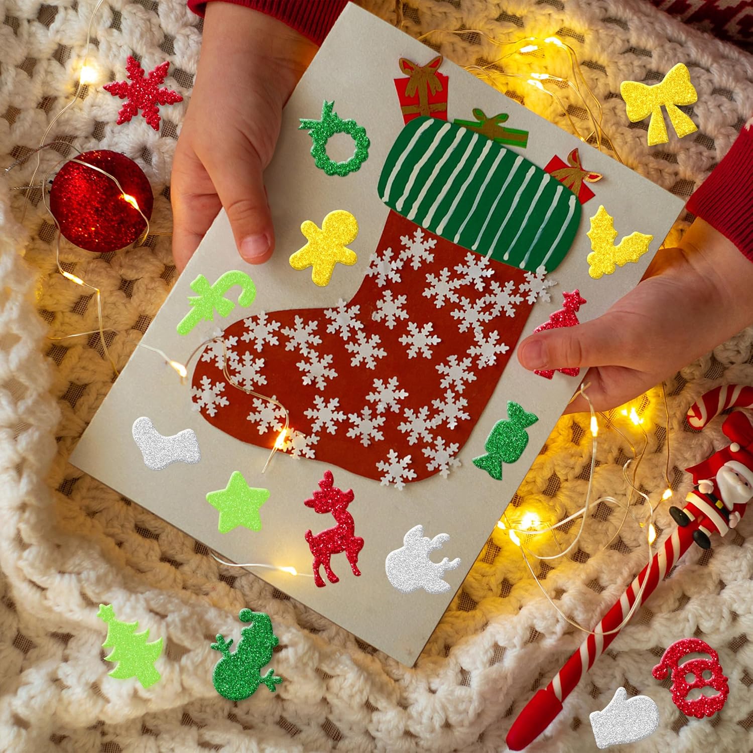 400 Pcs Christmas Foam Stickers, Glitter Foam Stickers for DIY Crafts, Christmas Snowflake New Year Self Adhesive Sticker for Greeting Cards Scrapbook Holiday Party Supplies Stocking Decor - Image 6