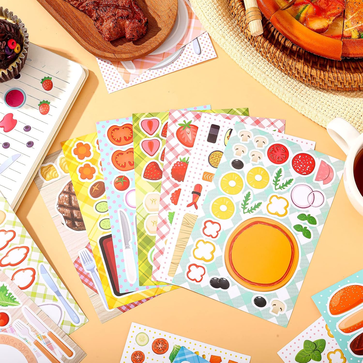 Sinmoe 100 Sheets Food Stickers Make Your Own Stickers Fruit Vegetable Craft Mix and Match DIY Crafts for Birthday Party Favor Supply Decorations, 20 Styles