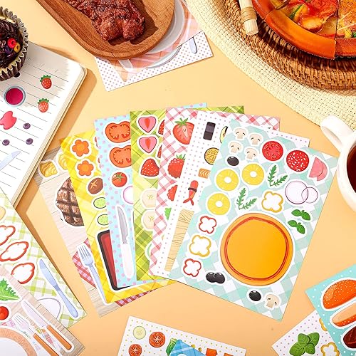 Miniatura 4 de Sinmoe 100 hojas de calcomanías de comida para hacer tus propias calcomanías para niños, frutas y verduras, manualidades para niñas, niños, aula,