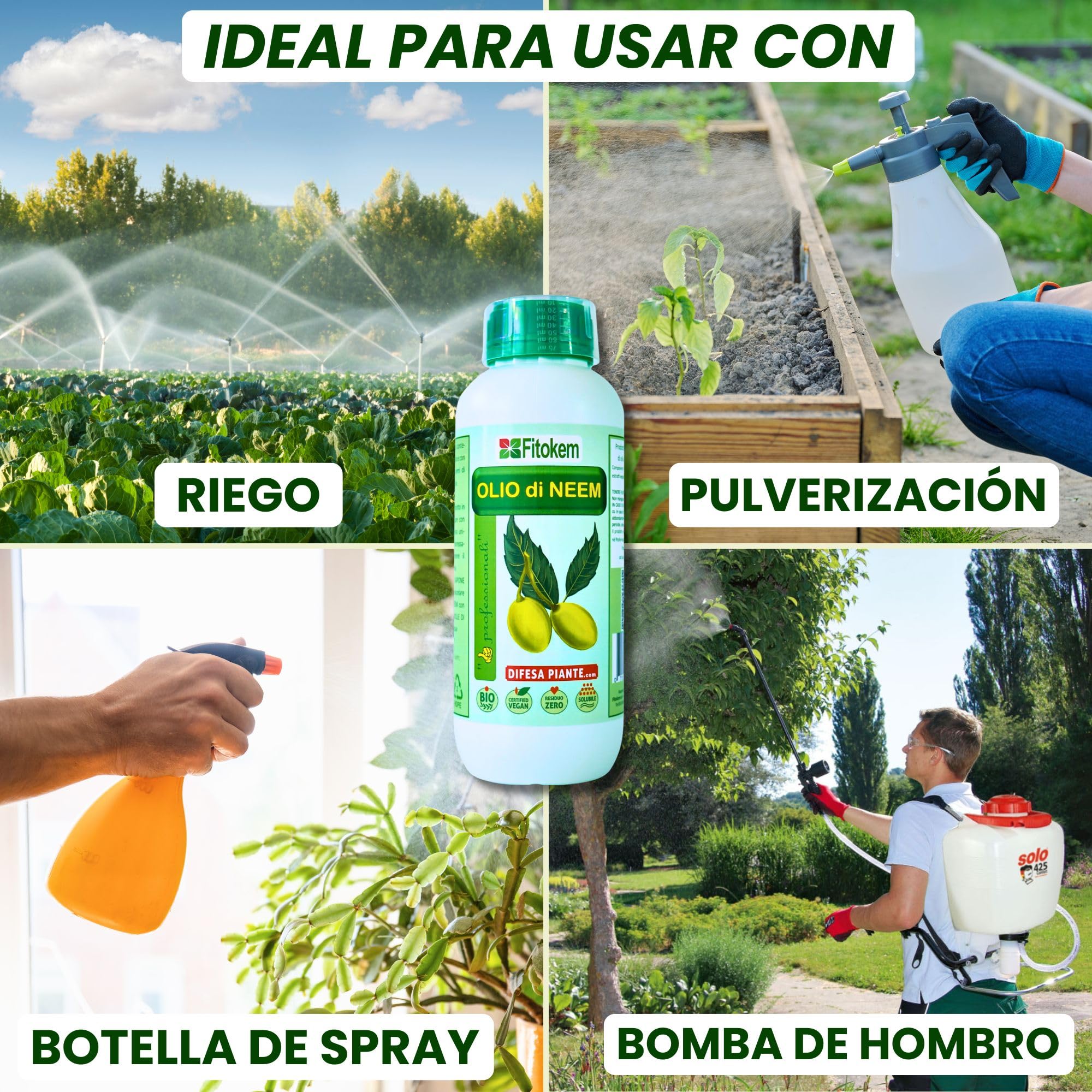 FITOKEM - Aceite de Neem para Plantas Biológico (1 Litro) Neem Oil Concentrado, Excelente Contra Adversidades Externas de Huerta y Jardín, 100% Natural No Tóxico para Plantas, Animales, Personas