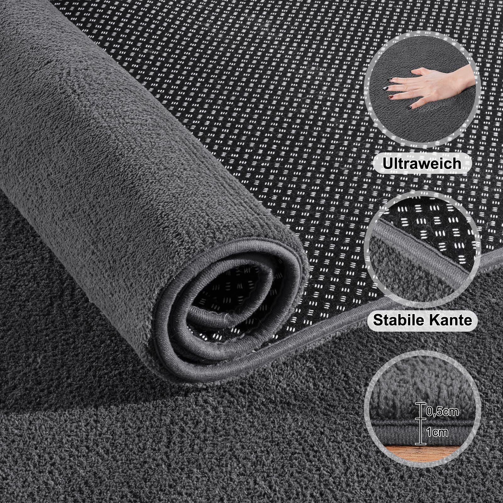 Teppich Wohnzimmer 200x300 - Waschbarer Kuscheliger Kurzflor Teppich Moderner Wohnzimmerteppich, Weich & Pflegeleicht Carpet rutschfest für Schlafzimmer, Bettvorleger & Kinderzimmer, Anthrazit