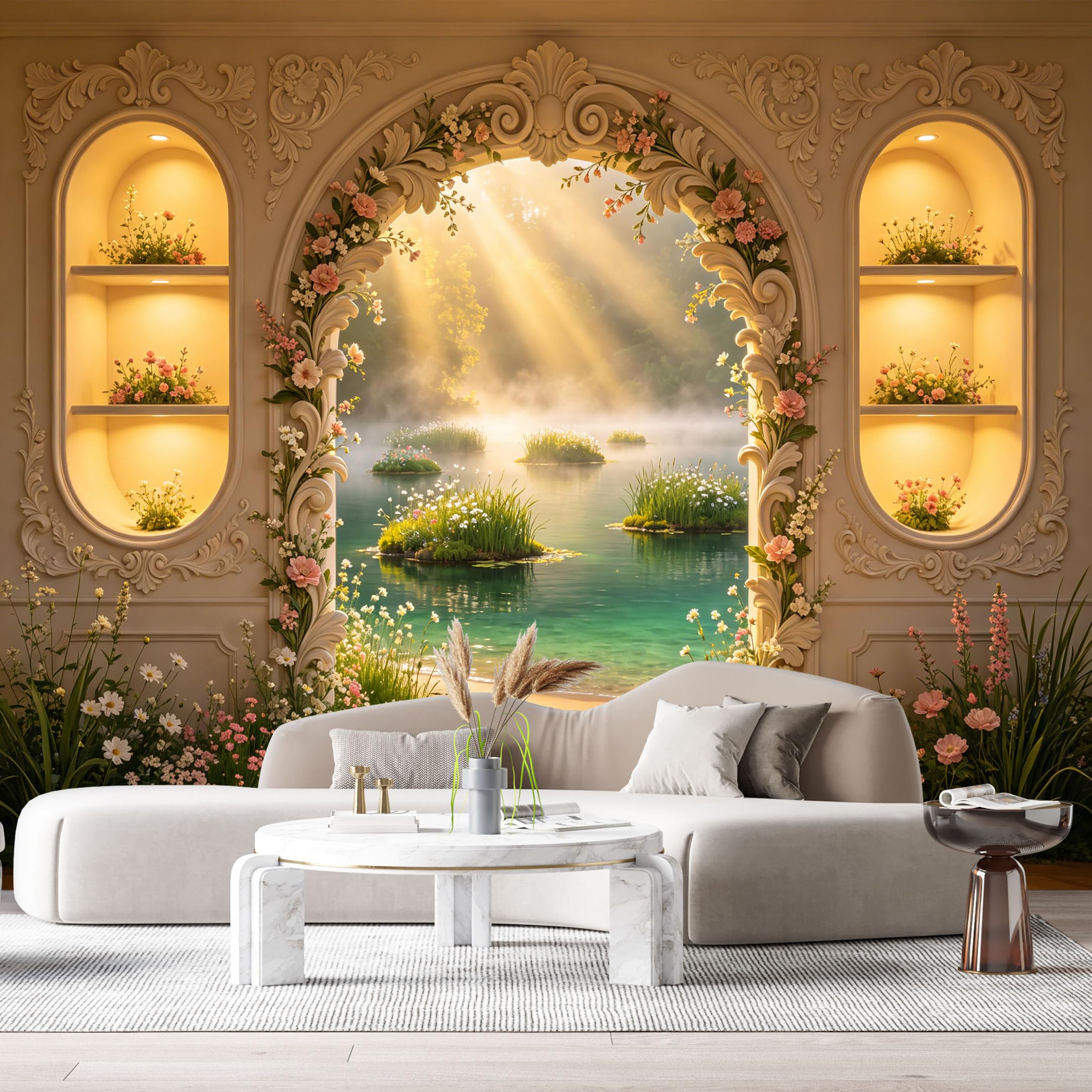 Custom Size Wall Murals Neoclassical Landscape Lake Oil Painting 3D Trompe L'Oeil SelfAdhesiveWall Fabric Removable Wallpaper Wall Decor for Living Room Bedroom Bathroom