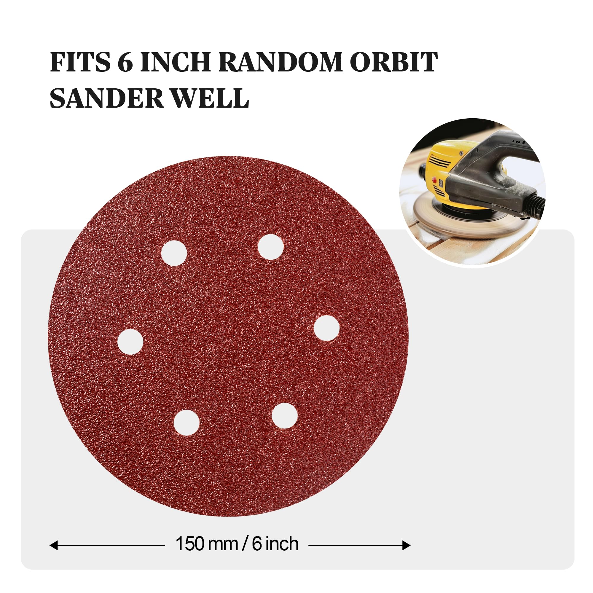 SATC 150mm Sanding Discs 80PCS 40 Grit 6 Holes Orbital Sander Discs Hook and Loop Sanding Pads for Random Orbital Sander - Image 3