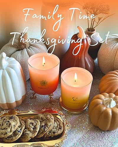 Miniatura 2 de Juego de regalo de 2 velas de Thanksgiving Family Time - Paquete de 2 velas de sol de oro naranja, bergamota y palisandro y luna de oro amarillo,